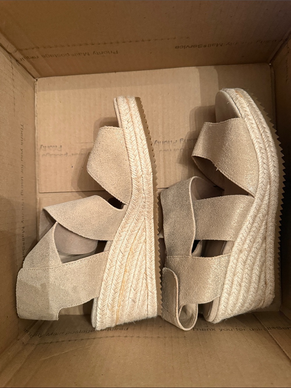 Eileen Fisher Beige Suede Espadrille Wedge Sandals  comfy vacation walking shoe - Picture 2 of 6